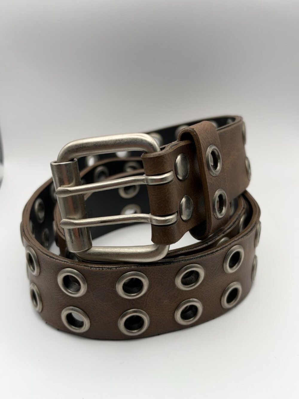 Y2K Double Grommet Belt Brown Black | Punk Grunge Emo